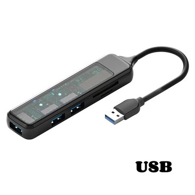 5 viename kelių skirstytuvų adapteris C tipo USB šakotuvas su TF SD skaitytuvo lizdu, skirtas Macbook Pro 13 15 Air PC kompiuterio priedai