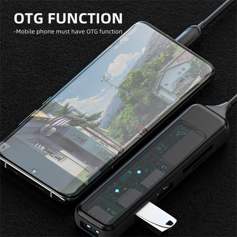 5 viename kelių skirstytuvų adapteris C tipo USB šakotuvas su TF SD skaitytuvo lizdu, skirtas Macbook Pro 13 15 Air PC kompiuterio priedai