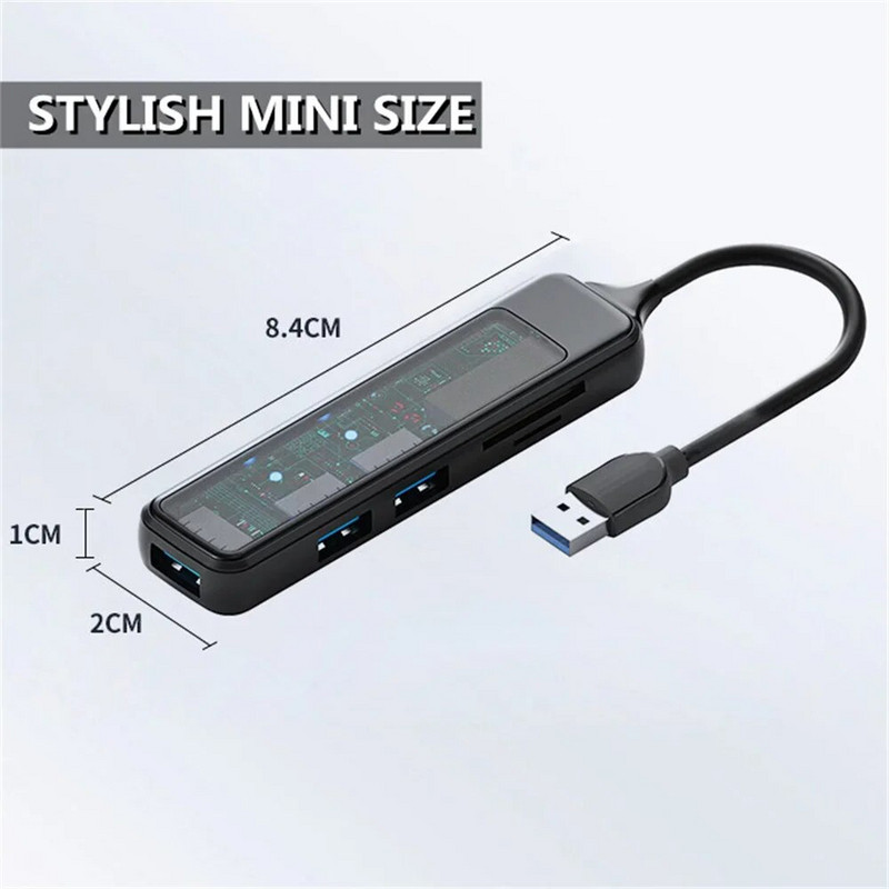 5 viename kelių skirstytuvų adapteris C tipo USB šakotuvas su TF SD skaitytuvo lizdu, skirtas Macbook Pro 13 15 Air PC kompiuterio priedai