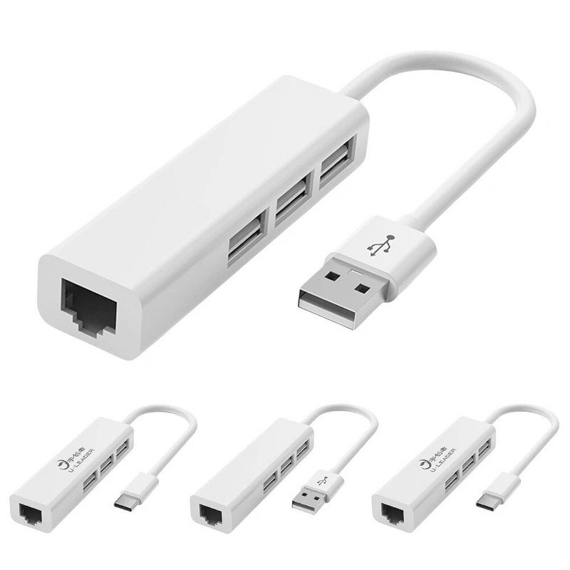 C tipo į RJ45 Lan tinklo plokštė 4 prievadas 4 viename kompiuterio doko stotis USB2.0 tipo C USB tinklo plokštės šakotuvas, skirtas staliniam kompiuteriui