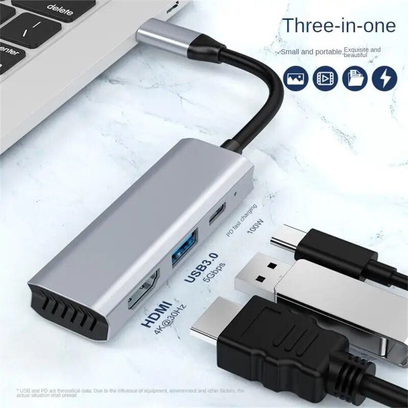 C típusú dokkoló állomás 3 az 1-ben USB-C - kompatibilis hub adapter 5 Gbps nagy sebességű átviteli 4K laptop bővítő