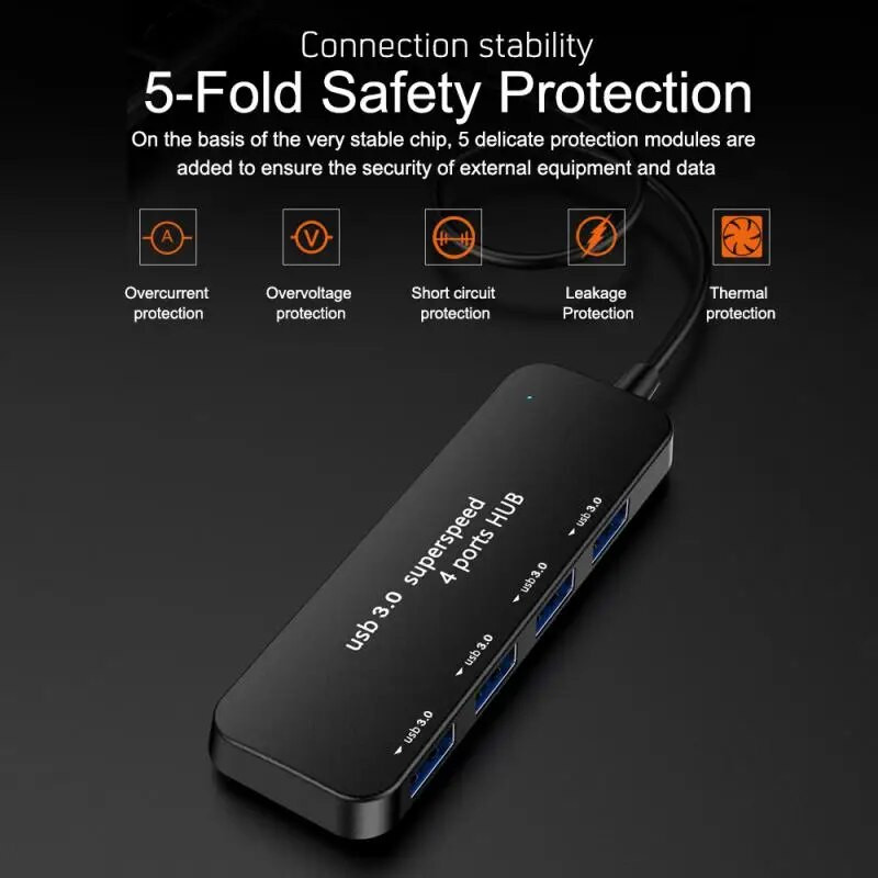 Ultra-tanak 4-portni USB 3.0 HUB Svjetlo indikatora velike brzine USB Hub za više uređaja Računalo Laptop Desktop PC adapter USB 3.0 HUB