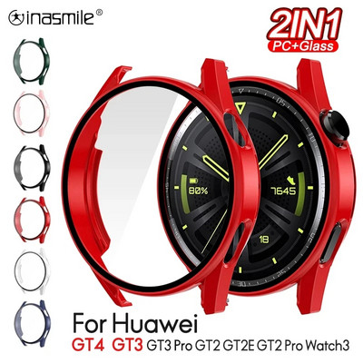 PC Glass+Case για Huawei ρολόι GT 4 3 GT 2 E 41 mm 42 43 46 48mm band Watch GT3 Pro Watch 3 Screen Protector κάλυμμα προφυλακτήρα Θήκες