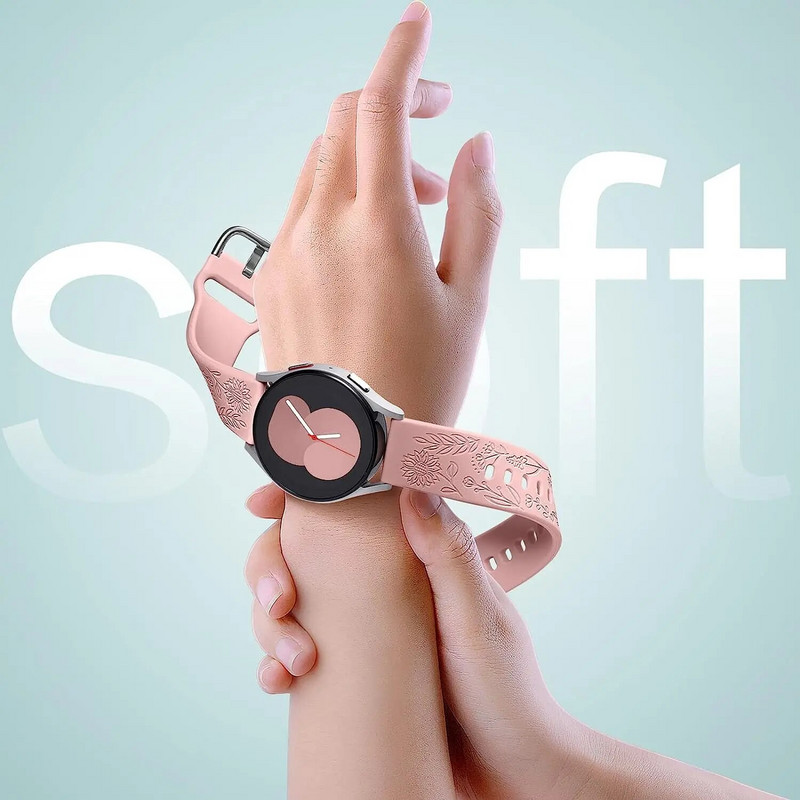 20 mm graviruotos saulėgrąžų juostos, skirtos „Samsung Galaxy Watch 5“ / „Watch 4“ / „Watch 6 40 mm“ 44 mm / „Galaxy Watch 5 Pro 45 mm / Galaxy Active 2“