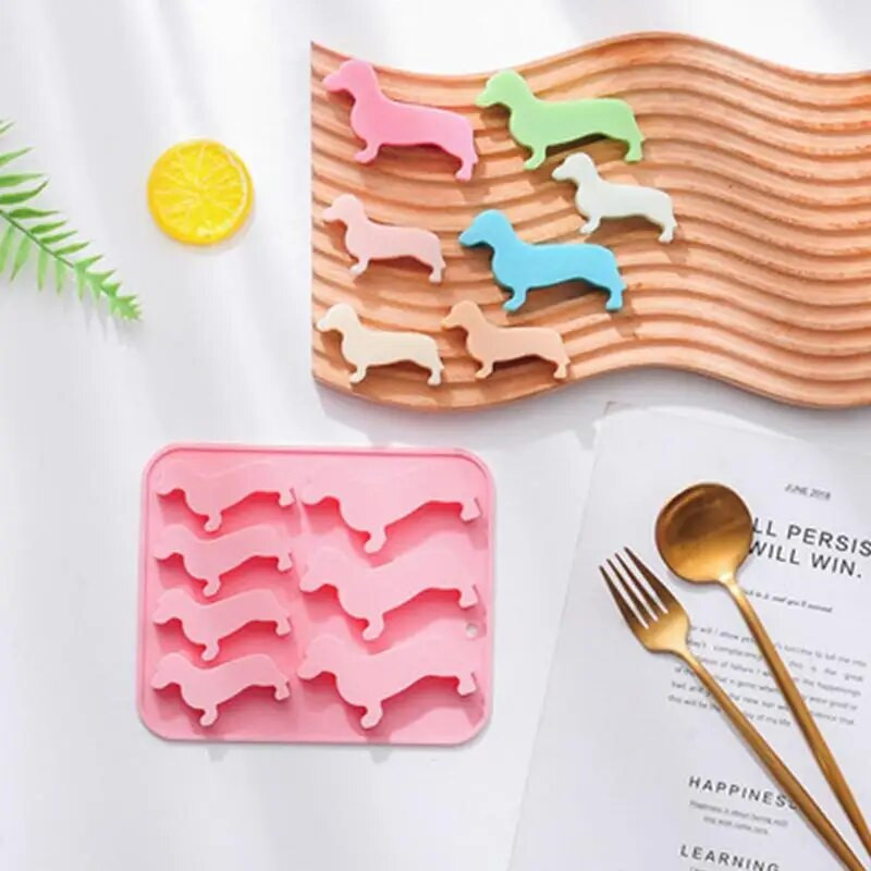 Ledo kubelių padėklas Silikoniniai padėklai Formos šunų formelės Taksas Šokolado formos kepiniai Candylidmini Jellypuppy Cream Buffin Gamina