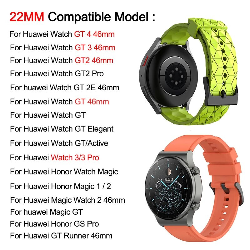 22 mm siksniņa Huawei GT 2 3 4 46 mm rokas siksniņai Huawei Watch3 GT4 GT2 Pro GT2e Magic2 silikona rokassprādzei futbola raksta siksniņai