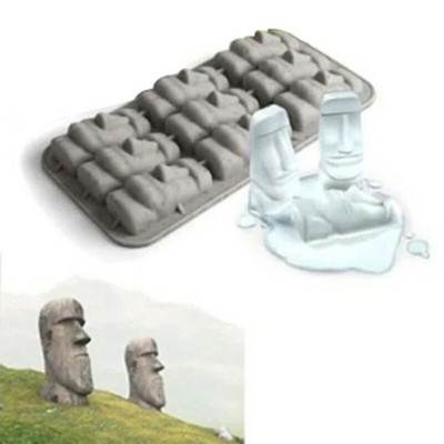 Великденски остров Moai Stone Statues Freeze Mini Silicone Ice Tray Ice Lattice Cubes Направи си сам Мухъл Ice Mold Забавни нови трикове Парти напитка