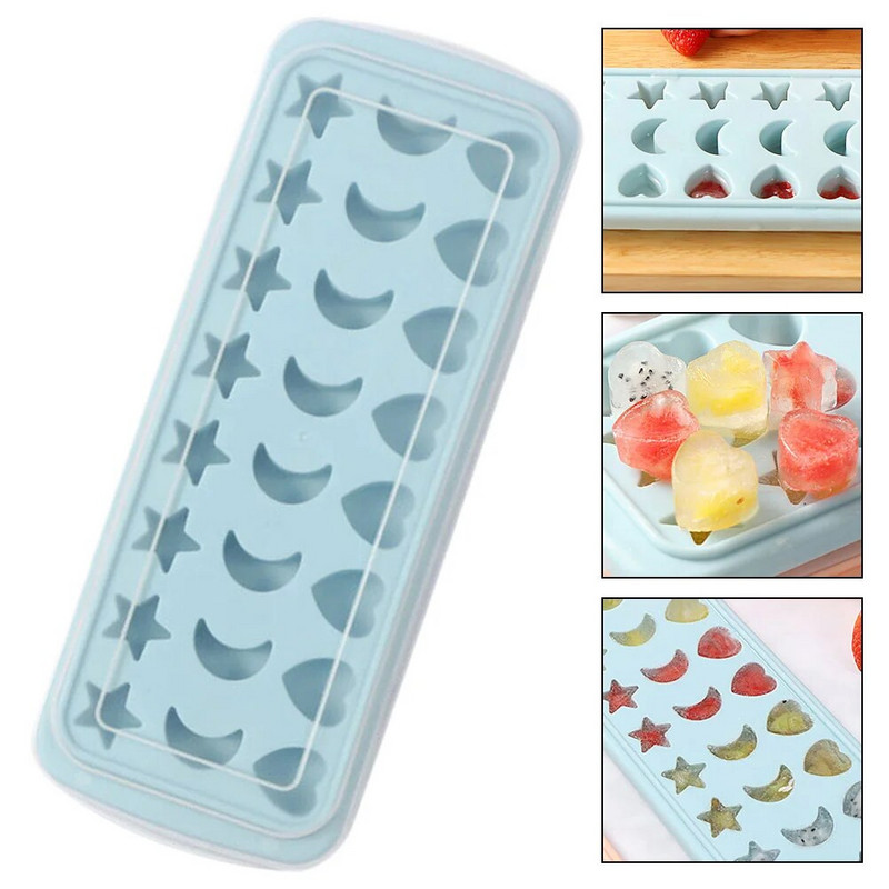 Silikoninis kubelių padėklas 24- Mėnulio žvaigždės formos šokolado formelių formelių kūrimas vaikų vakarėliams mėlynos spalvos.