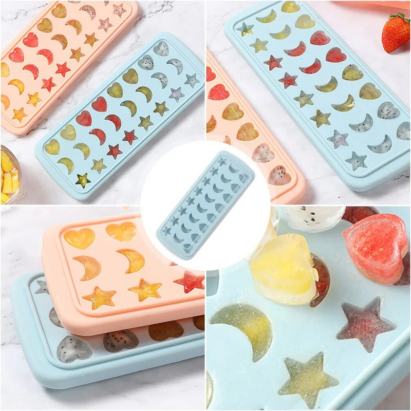 Silikoninis kubelių padėklas 24- Mėnulio žvaigždės formos šokolado formelių formelių kūrimas vaikų vakarėliams mėlynos spalvos.