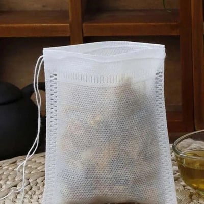 100 db eldobható teászacskó húzózsinórral, nem szőtt szövetből készült tea infuser tasakok Teafilter tasakok laza tea konyhai kiegészítőkhöz