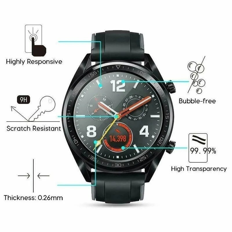 Grūdintas stiklas, skirtas Huawei Watch GT 2 3 GT2 GT3 Pro 46mm GT Runner Smartwatch HD Skaidri ekrano apsauga Sprogimui atspari plėvelė