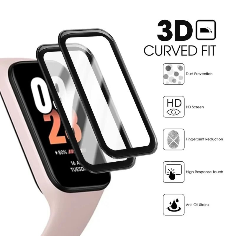 Lenkta plėvelė, skirta Xiaomi Mi Band8 Active Screen Protector Nuo įbrėžimų, pilnai dengianti apsauginė plėvelė, skirta Mi Band 8 Active, ne stiklinė