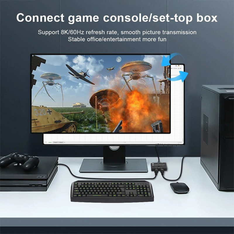 Naujas su HDMI suderinamas 2.1 perjungiklis BiDirection Switch 1x2/2x1 skirstytuvo adapteris 8K 60Hz 4K 120Hz 1080P 240Hz HDR, skirtas PS5 Xbox