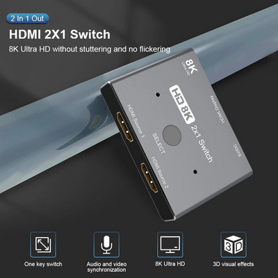 HDMI-ühilduv lüliti 2 in 1 out 3 Port KVM Adapter 8K@60Hz 4K@120Hz 2x1 HD Audio video switch PS5 PS4 Xbox projektorite jaoks