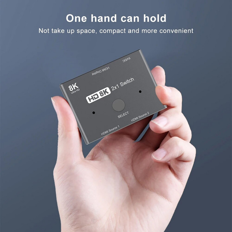 Su HDMI suderinamas jungiklis 2 viename iš 3 prievadų KVM adapteris 8K@60Hz 4K@120Hz 2x1 HD garso ir vaizdo jungiklis, skirtas PS5 PS4 Xbox projektoriams