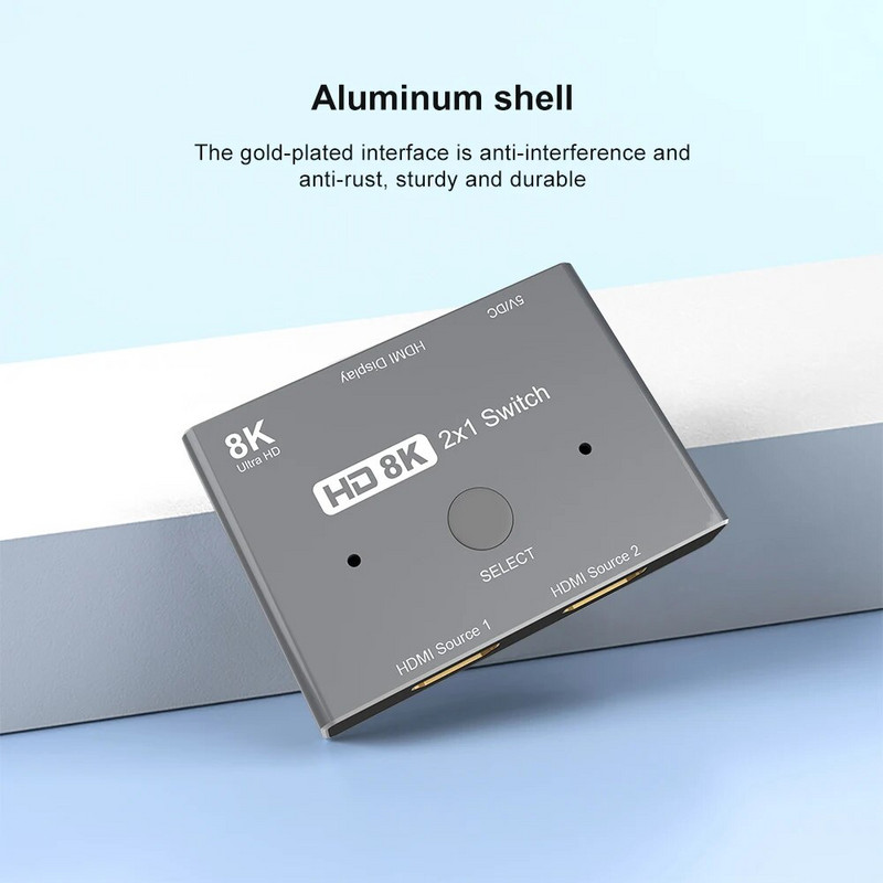 Su HDMI suderinamas jungiklis 2 viename iš 3 prievadų KVM adapteris 8K@60Hz 4K@120Hz 2x1 HD garso ir vaizdo jungiklis, skirtas PS5 PS4 Xbox projektoriams