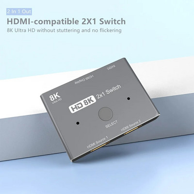 8K HDMI-съвместим 2.1 насочен превключвател Ултра висока скорост 48Gbps HD 8K@60Hz 4K@120Hz Сплитер превключвател 2 в 1 изход за PS5 Xbox
