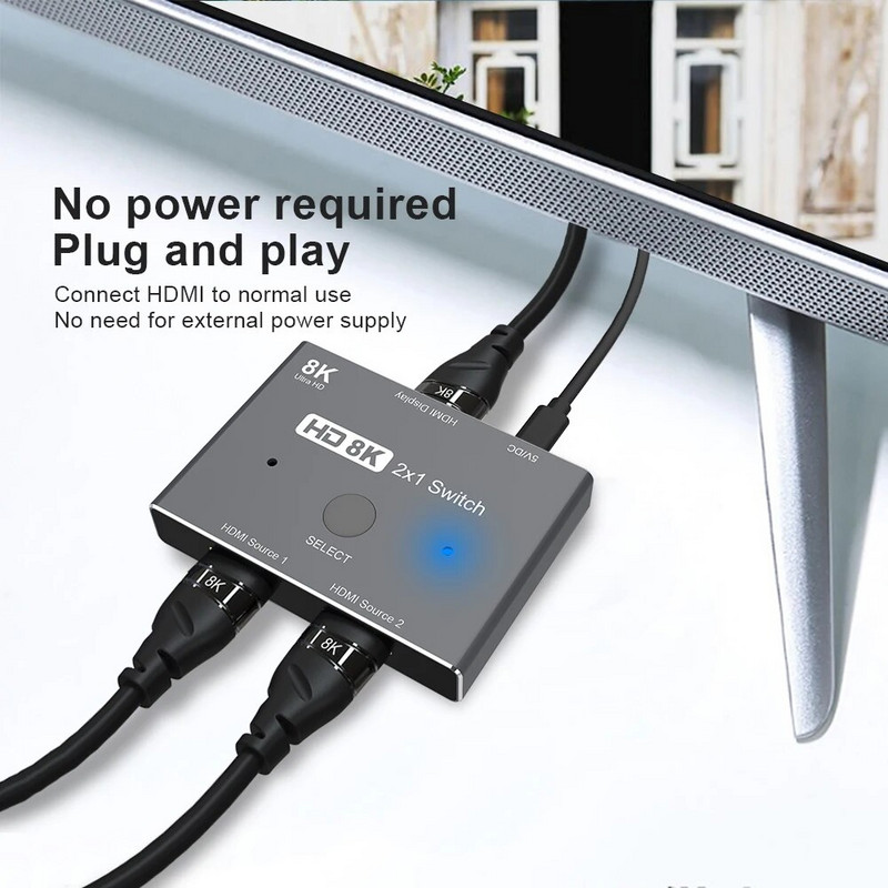 Su 8K HDMI suderinamas 2.1 krypties jungiklis itin didelės spartos 48Gbps HD 8K@60Hz 4K@120Hz skirstytuvo jungiklis 2 viename, skirtas PS5 Xbox