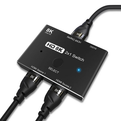 2 vienā izejā ar HDMI saderīgs 2.1 slēdzis Ultra HD 8K@60Hz 4K@120Hz Switcher Sadalītājs ar slēdža pogu 2 avotiem uz 1 displeju