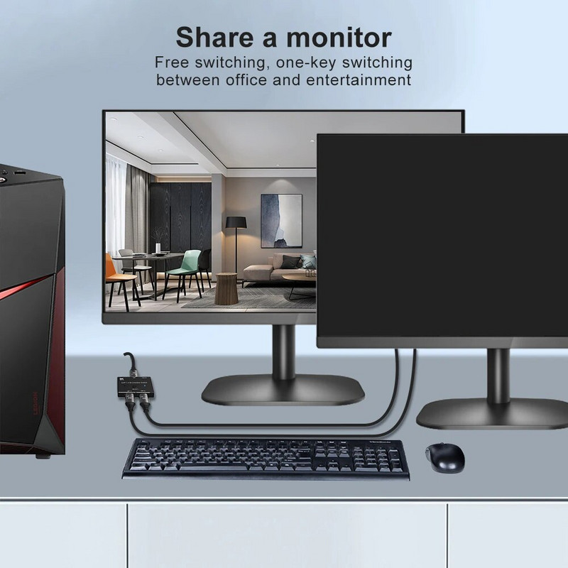 DP dvipusis jungiklis 2 į 1 iš 1 į 2 iš DP 1.4 Dviejų krypčių skirstytuvas, vieno klavišo jungiklis Prijunkite ir leiskite, kad galėtumėte bendrinti monitorių tuo pačiu ekranu