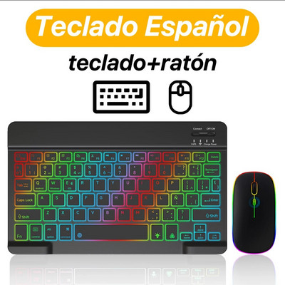 CASEPOKE háttérvilágítású billentyűzet és egér vezeték nélküli Bluetooth billentyűzet spanyol portugál orosz francia koreai nyelven iPad táblagéphez