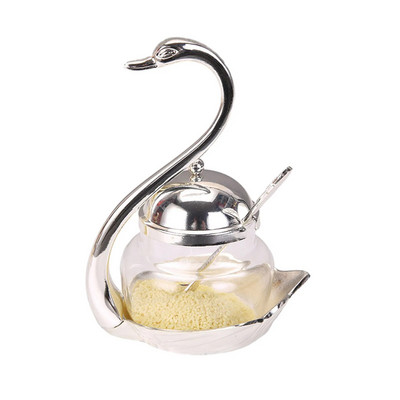 Swan prieskonių skardinė su šaukštu Swan Sugar Cup Cruet prieskonių indelis Prieskonių stiklinis indelis Gulbės stovas Namų apyvokos reikmenys Druska Cukrus