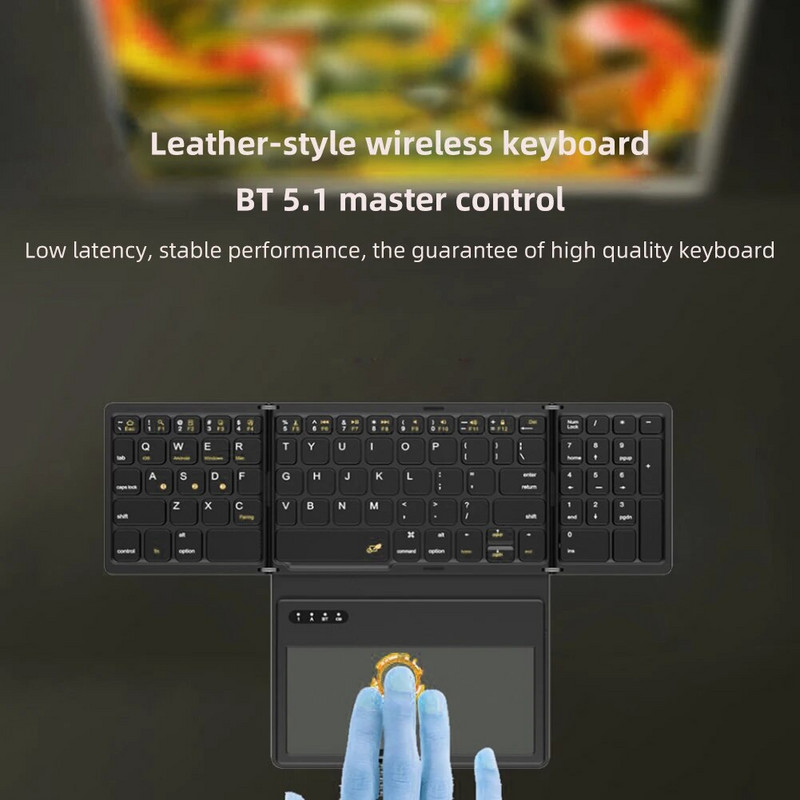 Belaidė klaviatūra su jutikliniu kilimėliu Nešiojama Bluetooth Ultra Slim Pocket sulankstoma klaviatūra, skirta Windows / Android / IOS / OS / HMS planšetiniam kompiuteriui