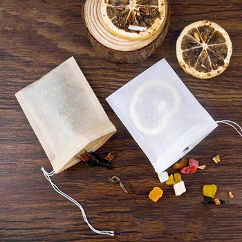 100 бр. Филтърни торбички за чай за еднократна употреба за инфузер за чай с струна Heal Seal Филтри за подправки от хранителен нетъкан текстил