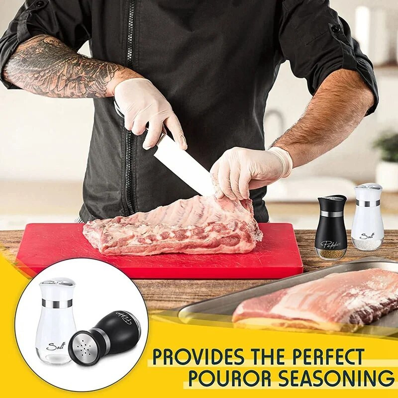 Stiklinės druskos ir pipirų plaktuvų prieskonių dėžutės Prieskonių organizatorius Daugkartinis pipirų plaktuvas su reguliuojamomis išpylimo angomis prieskonių dozatoriaus stiklainiai