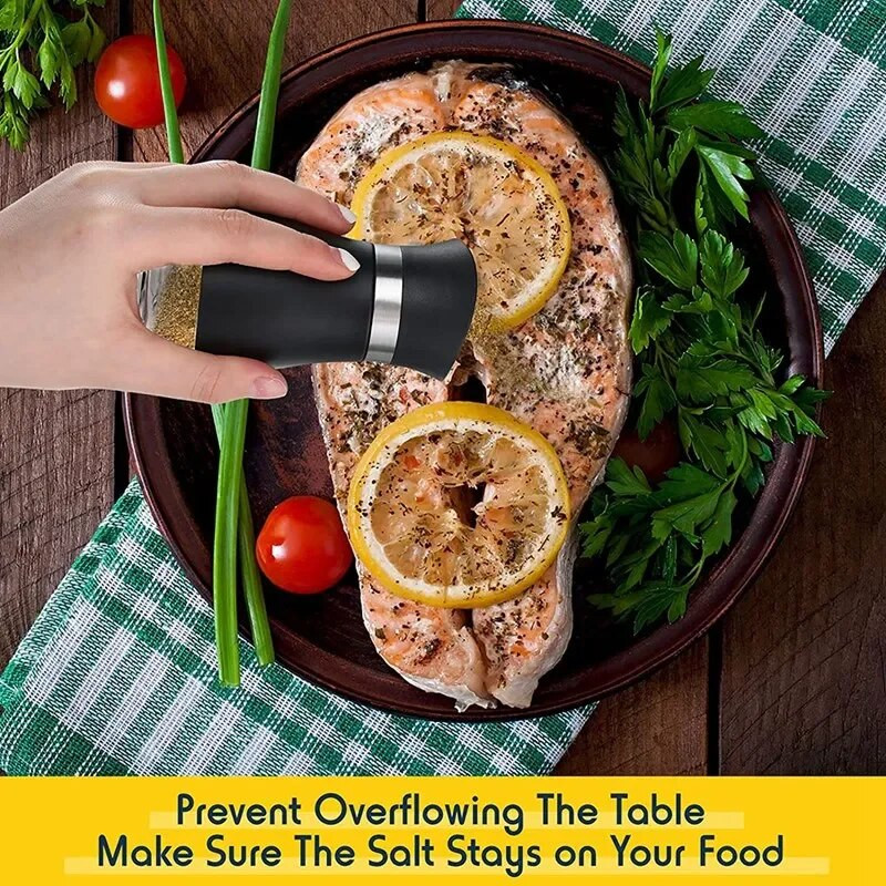 Stiklinės druskos ir pipirų plaktuvų prieskonių dėžutės Prieskonių organizatorius Daugkartinis pipirų plaktuvas su reguliuojamomis išpylimo angomis prieskonių dozatoriaus stiklainiai