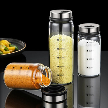 Γυάλινο μπουκάλι μπαχαρικών με ζυγαριά 150/200/300 mL, καπάκι από ανοξείδωτο χάλυβα, 4 εξόδους, βάζο μπαχαρικών, πιπέρι, αναδευτήρας αλατιού Δοχείο κουζίνας Εργαλείο κουζίνας