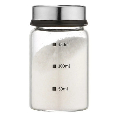 Stiklinis prieskonių buteliukas su 150/200/300 ml mastelio nerūdijančio plieno dangteliu, 4 išleidimo angos prieskonių stiklainis pipirų druskos plaktuvo talpykla virtuvės įrankis
