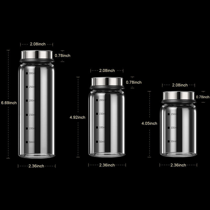 Stiklinis prieskonių buteliukas su 150/200/300 ml mastelio nerūdijančio plieno dangteliu, 4 išleidimo angos prieskonių stiklainis pipirų druskos plaktuvo talpykla virtuvės įrankis
