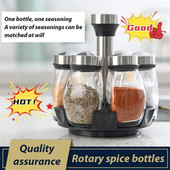 Set de borcane de condimente 7 în 1 Organizator din sticlă cu rotație pentru condimente Sticle cu piper pentru zahăr Suport pentru sare Suport de depozitare pentru bucătărie