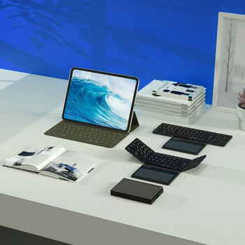 Сгъваема клавиатура с тъчпад, преносима малка клавиатура, кожен калъф, лек, съвместим с Bluetooth за универсален таблет телефон