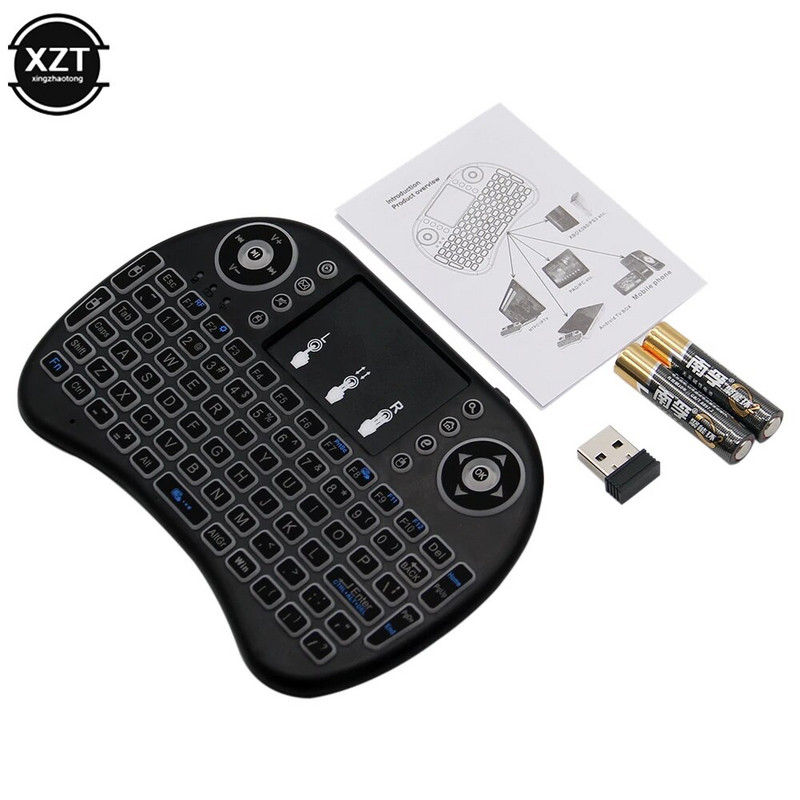 XZT i8 Spanish Backlight Mini belaidė klaviatūra 2,4 GHz oro pelė apšviesta jutiklinė kilimėlis, skirtas Android TV BOX Spain