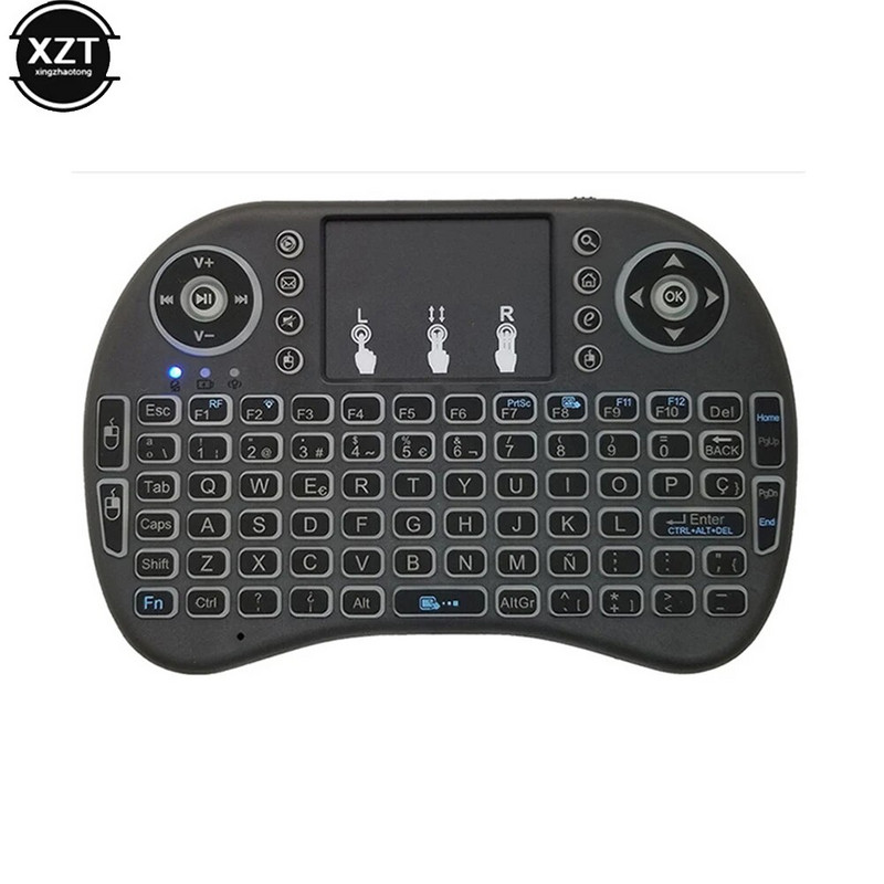 XZT i8 Spanish Backlight Mini belaidė klaviatūra 2,4 GHz oro pelė apšviesta jutiklinė kilimėlis, skirtas Android TV BOX Spain
