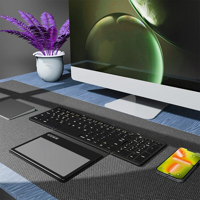 Planšetinio kompiuterio klaviatūra su jutikliniu kilimėliu Itin plona nešiojama klaviatūra, odinis dėklas, atsparus dulkėms, suderinamas su „Bluetooth“ universaliam planšetiniam telefonui