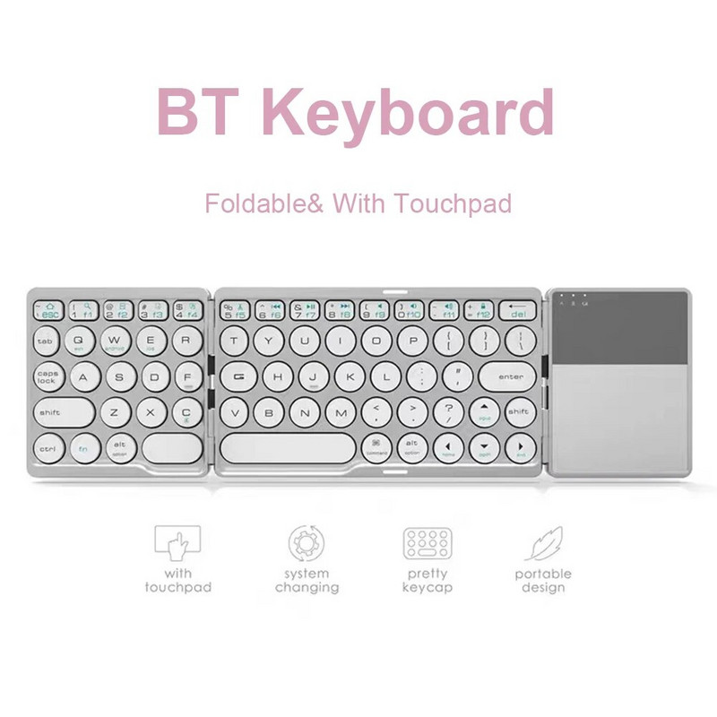 Su Bluetooth suderinama sulankstoma klaviatūra, apvali klaviatūra, nešiojama mini belaidė klaviatūra 64 klavišų sulankstoma klaviatūra, skirta planšetiniam nešiojamajam kompiuteriui