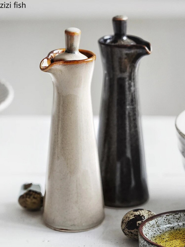 Keraminiai prieskonių stiklainiai Aliejaus prieskonių stiklainis prieskonių įrankis Druskos plaktuvas Creative Home Virtuvė Retro alyvuogių aliejaus buteliai Prieskonių indeliai