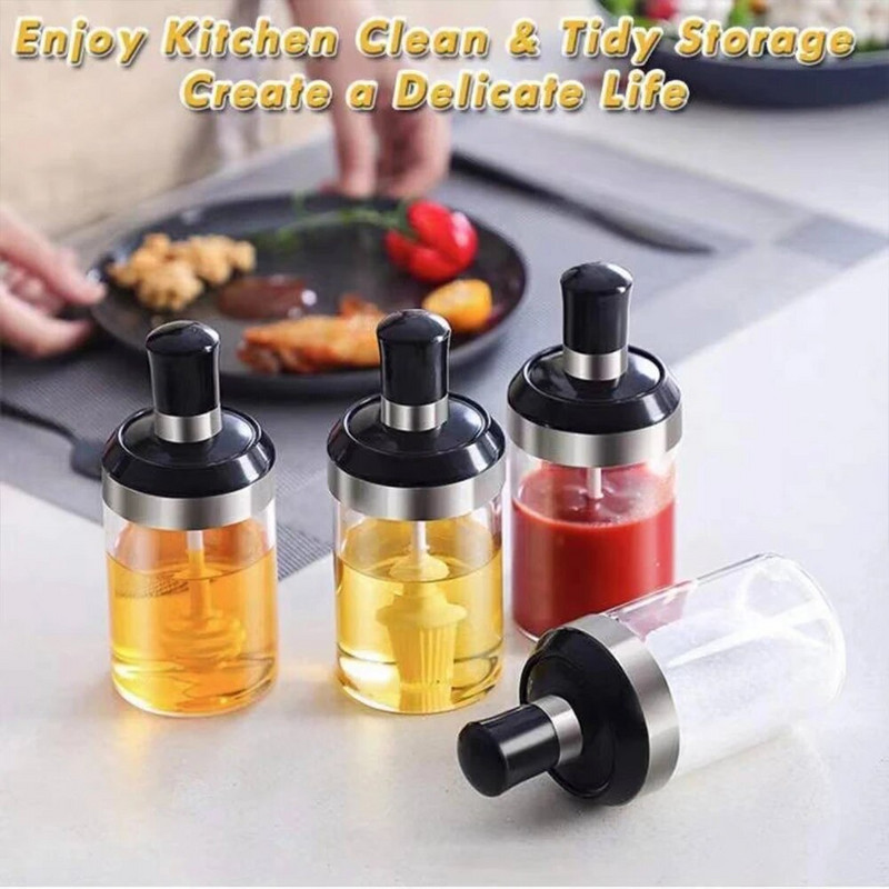Sticle de condiment din sticlă de 250 ml Recipiente de condimente Recipiente de linguri Perie de ulei Dispenser de miere Depozitare alimente Accesorii de bucătărie