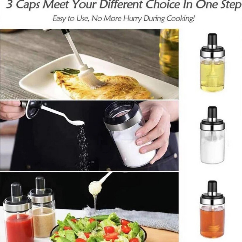 Sticle de condiment din sticlă de 250 ml Recipiente de condimente Recipiente de linguri Perie de ulei Dispenser de miere Depozitare alimente Accesorii de bucătărie