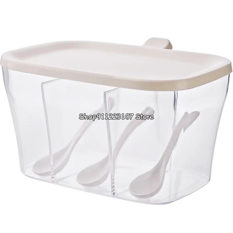 Prieskonių stiklainių prieskonių dėžutė Prieskonių laikymo dėžutė prieskoniams Cukraus Druskos Prieskonių Indelis Virtuvės laikymo indas su šaukštu 3 skyrelių