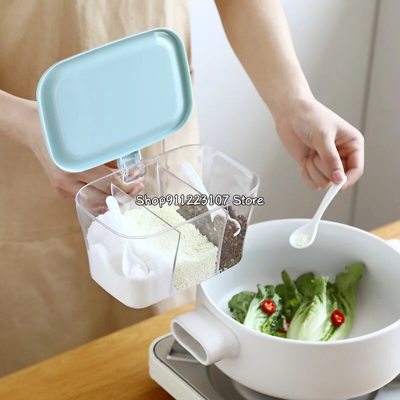 Prieskonių stiklainių prieskonių dėžutė Prieskonių laikymo dėžutė prieskoniams Cukraus Druskos Prieskonių Indelis Virtuvės laikymo indas su šaukštu 3 skyrelių