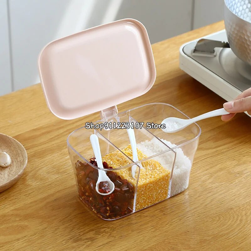 Prieskonių stiklainių prieskonių dėžutė Prieskonių laikymo dėžutė prieskoniams Cukraus Druskos Prieskonių Indelis Virtuvės laikymo indas su šaukštu 3 skyrelių