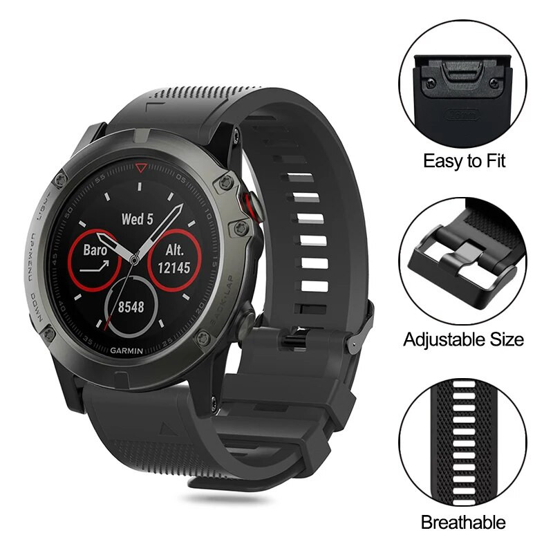 Greitai atsegamas dirželis, skirtas Garmin Fenix 3 5 5X 5S Plus 6 6X 6S Pro 7 7S 7X 935 Greitai pritvirtinamas laikrodžio 26 22 mm 20 mm silikoninės juostos apyrankė