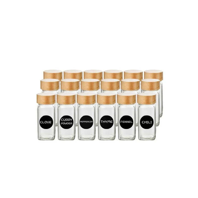 Kvadratinis prieskonių stiklainis su lipduku, stikliniai prieskonių laikymo buteliai, kepsnių prieskonių talpyklos dėžutė, 2 vnt.