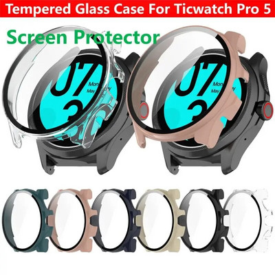 Закалено стъкло + капак на кутията за Ticwatch Pro 5 Смарт часовник Каишка Защитна броня Протектор на екрана Shell Film Tic Watch Pro5