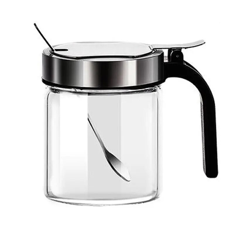 Prieskonių stiklinis prieskonių indelis su šaukštu Cukraus dubuo Druskos plaktuvas Pipirų prieskonių indelis Virtuvės reikmenų laikymo rinkinys Prieskonių dėžutės