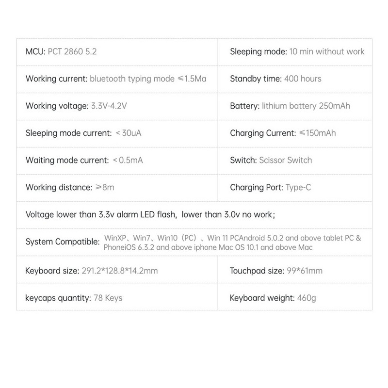 78 klavišų planšetinio kompiuterio klaviatūra su „Bluetooth“ suderinama nešiojama klaviatūra su didele jutikline planšete PU korpuso stovas, atsparus dulkėms, skirtas universaliam planšetiniam kompiuteriui